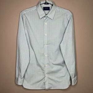 FAIRLANE Men's Green White Plaid Non-Iron Stretch Slim Fit Button-Up Shirt Sz S